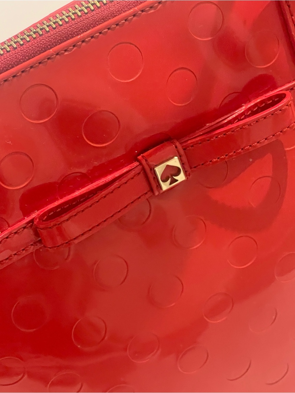 Kate Spade Camelia St.Jeralyn Red Patent Polka Dot Tote Bag with Bow Accent